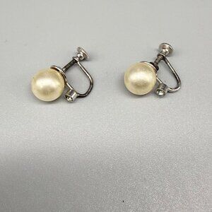 Vintage Sterling Screw Back Clip-On Faux Pearl Earrings